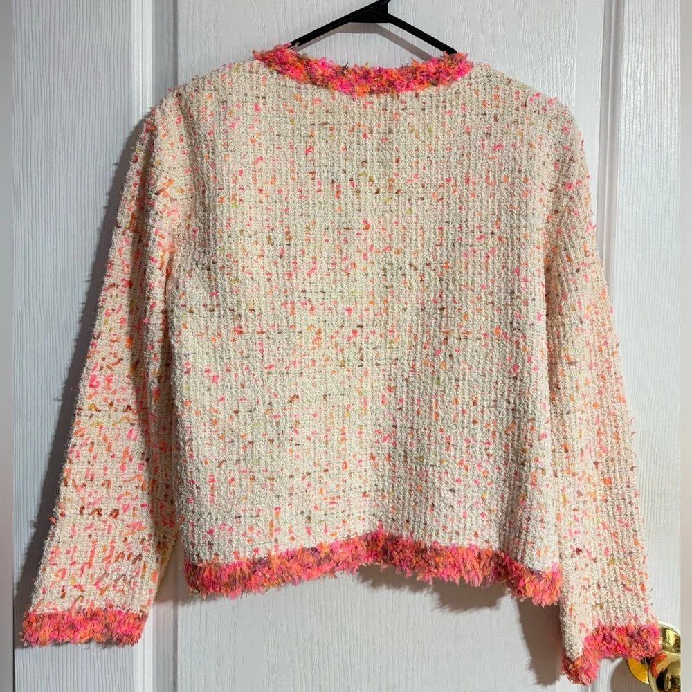 NWT Zara Tweed Confetti Colourful Open Blazer Mock Pockets Size Small - Picture 6 of 12